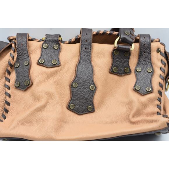 Mulberry Roxanne Whipstitch Brown & Tan Soft Leather Buckle Handbag Satchel - Picture 4 of 16